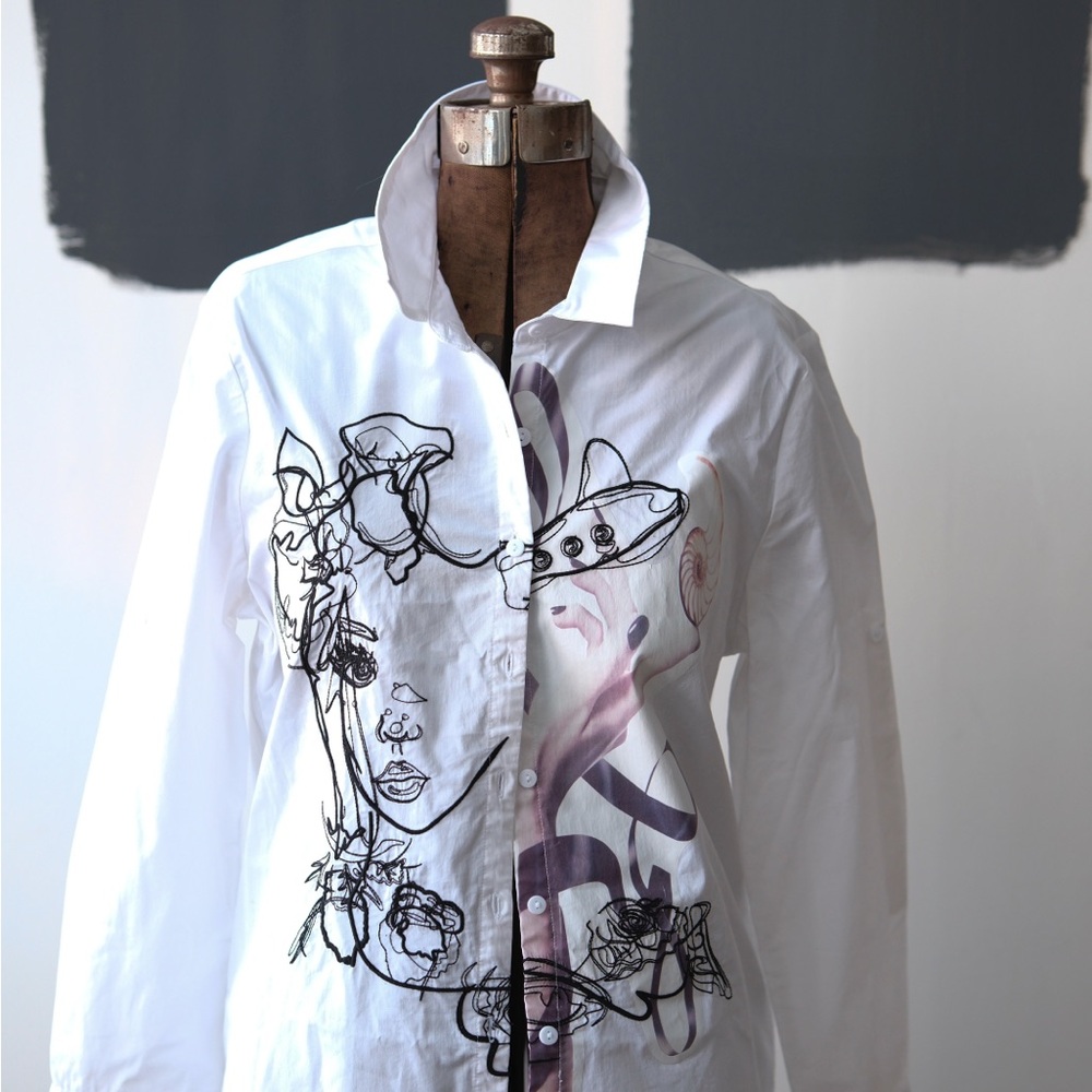 Artistic White Button-Up Shirt